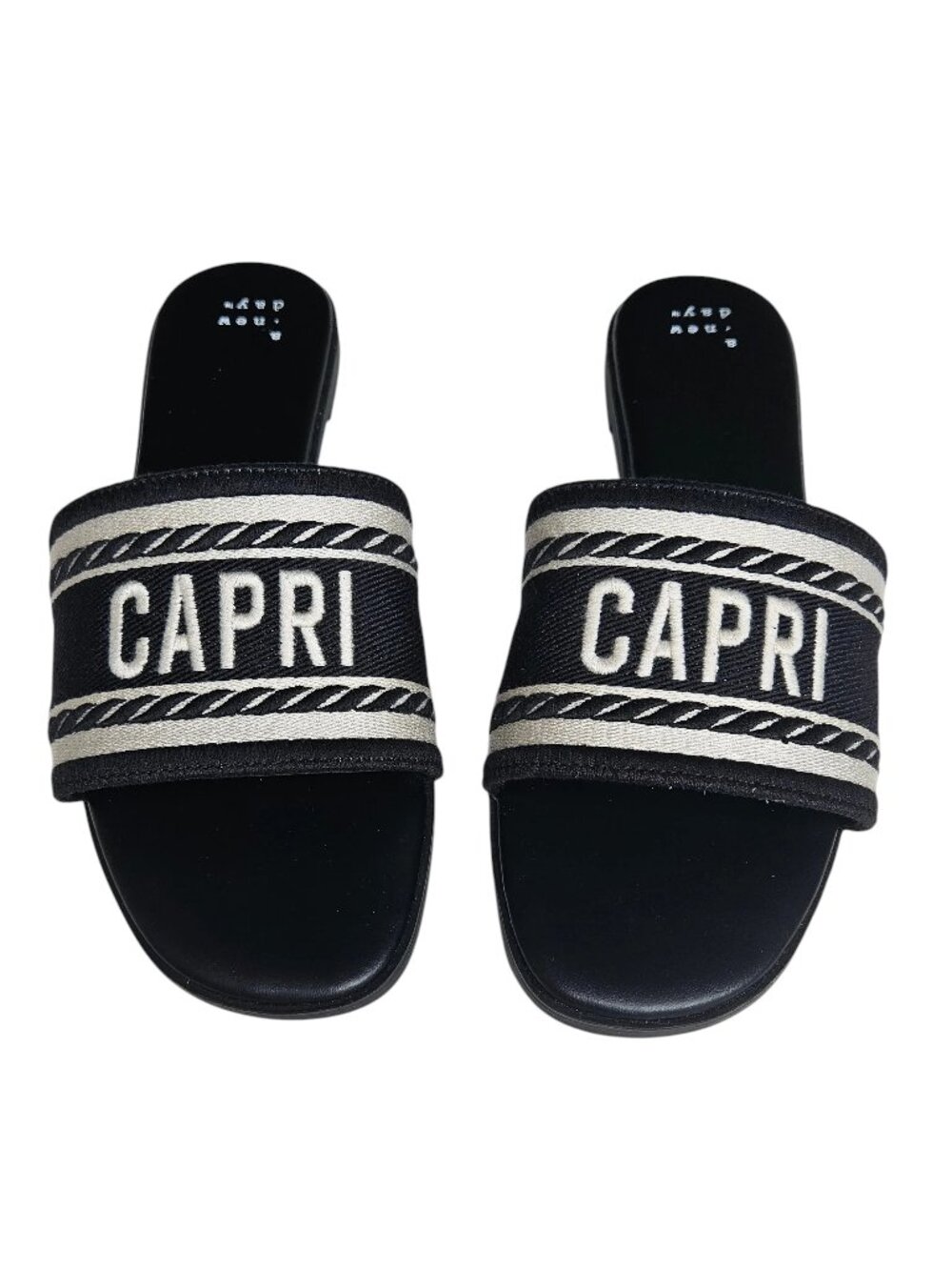 Capri Black and Cream Sandals, Size 8.5, A New Day, Cushioned Footbed, NWOT